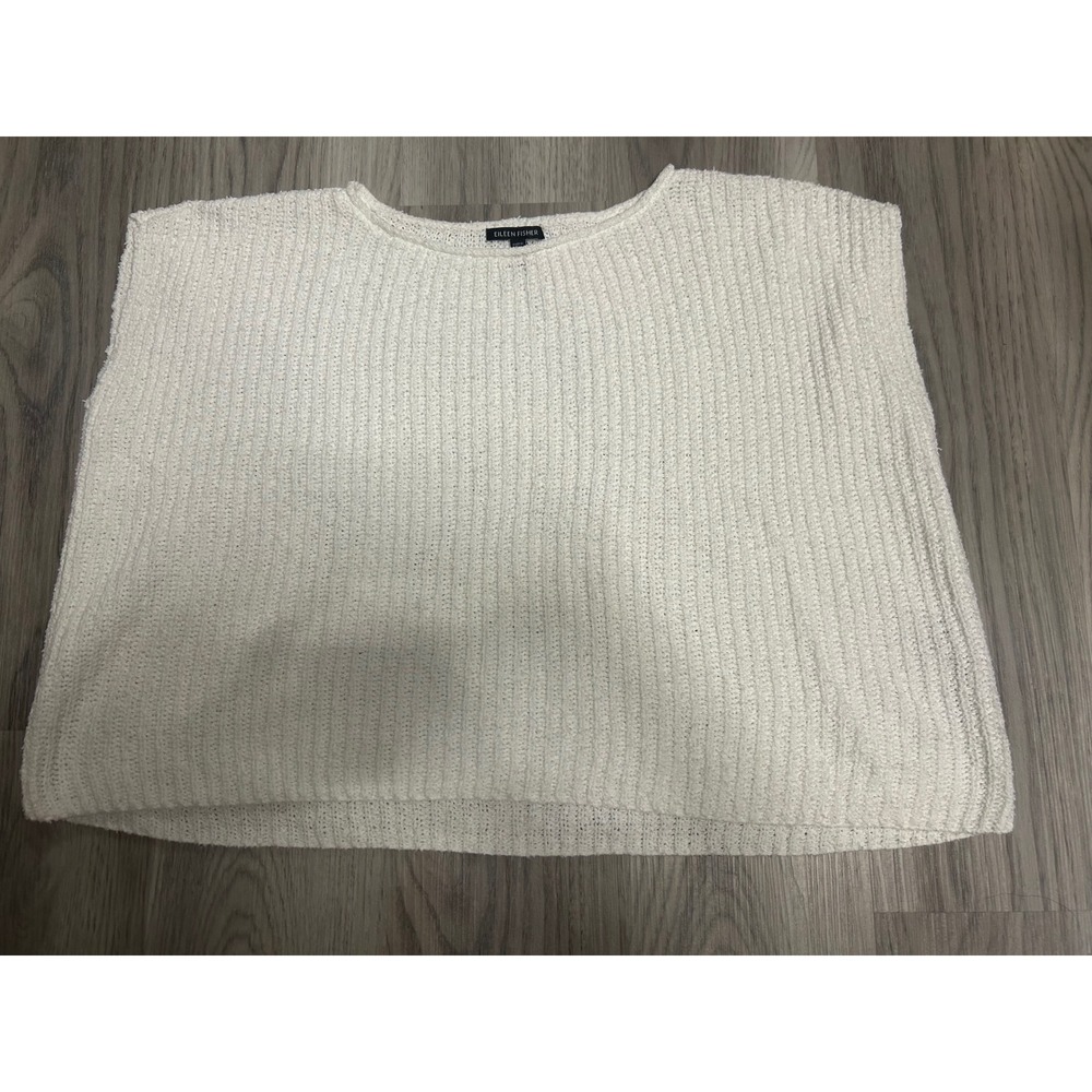 Eileen Fisher Womens Boxy Ribbed Knit Sweater Vest 100% Organic Cotton M White